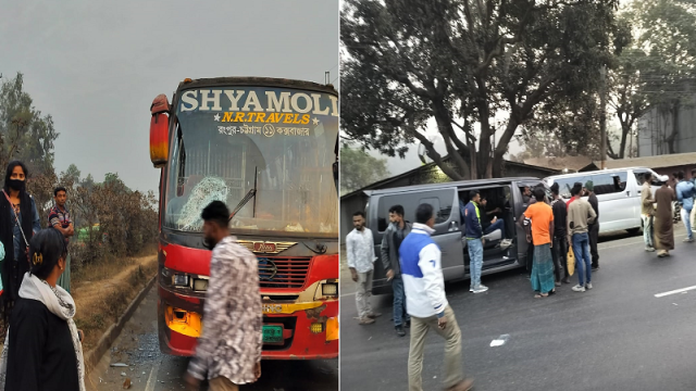 মহাসড়কে যাত্রীদের পাল্টাপাল্টি হামলা, বাস-মাইক্রোবাস ভাঙচুর